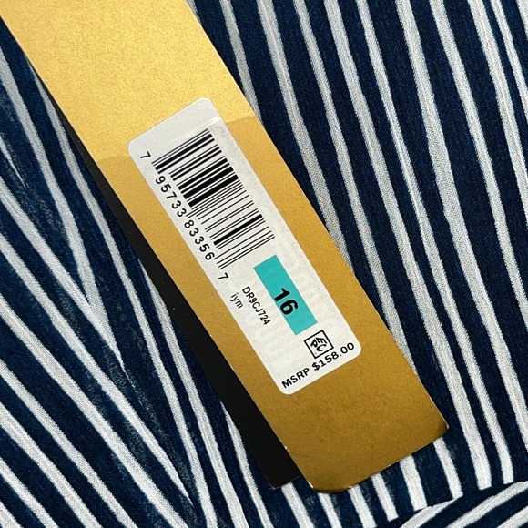 Donna Karan New York Stripe Resortwear Vacation Maxi Dress Size 16 Navy Blue NWT - Picture 6 of 11